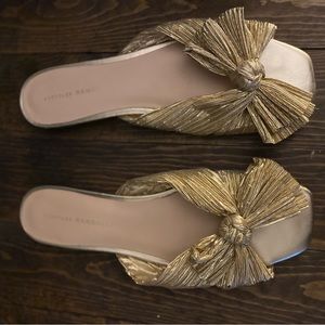 Loeffler Randall Daphne Pleated Gold Bow Slide